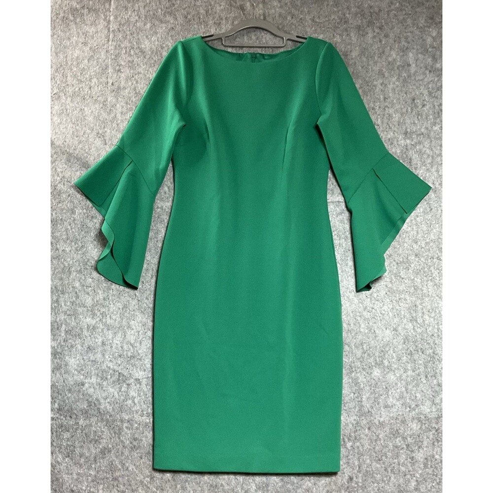Vince Camuto Dress Womens 8 Green Bell Sleeves Midi Classic Christmas